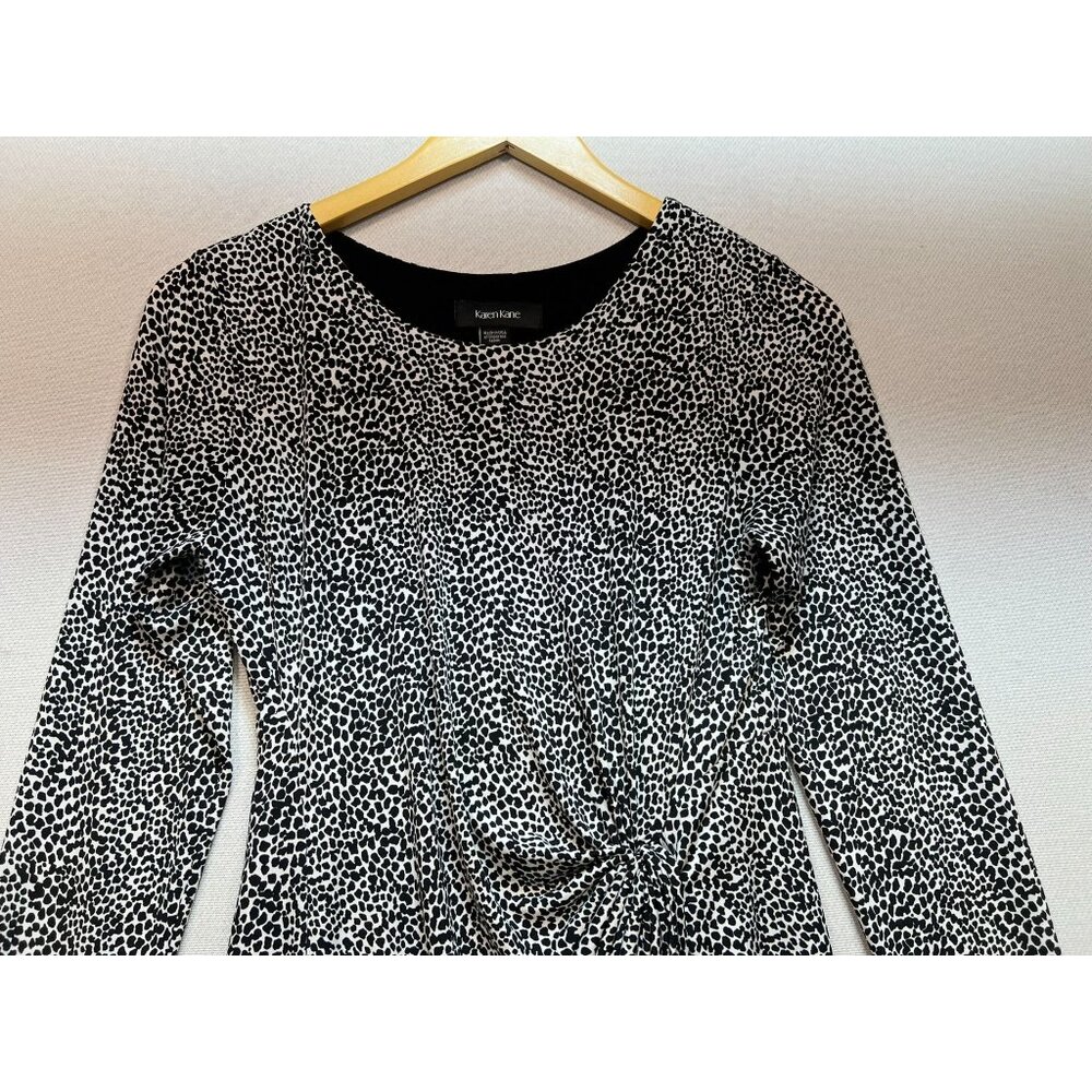 Karen Kane Women Side Shirred Bodycon Dress Long Sleeve Sz S Black White Cheetah - Picture 5 of 12